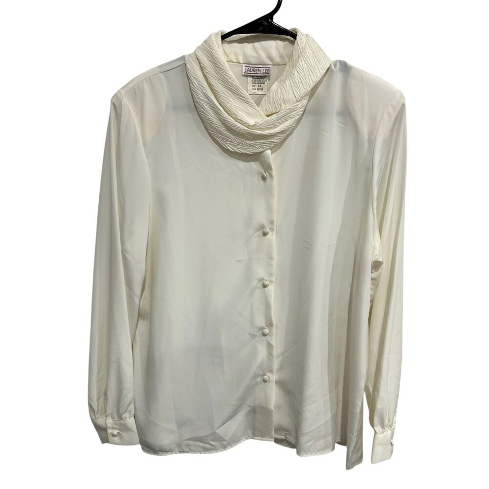 Vintage Lauren Lee White Button Up Blouse Pleated Collar Size 14